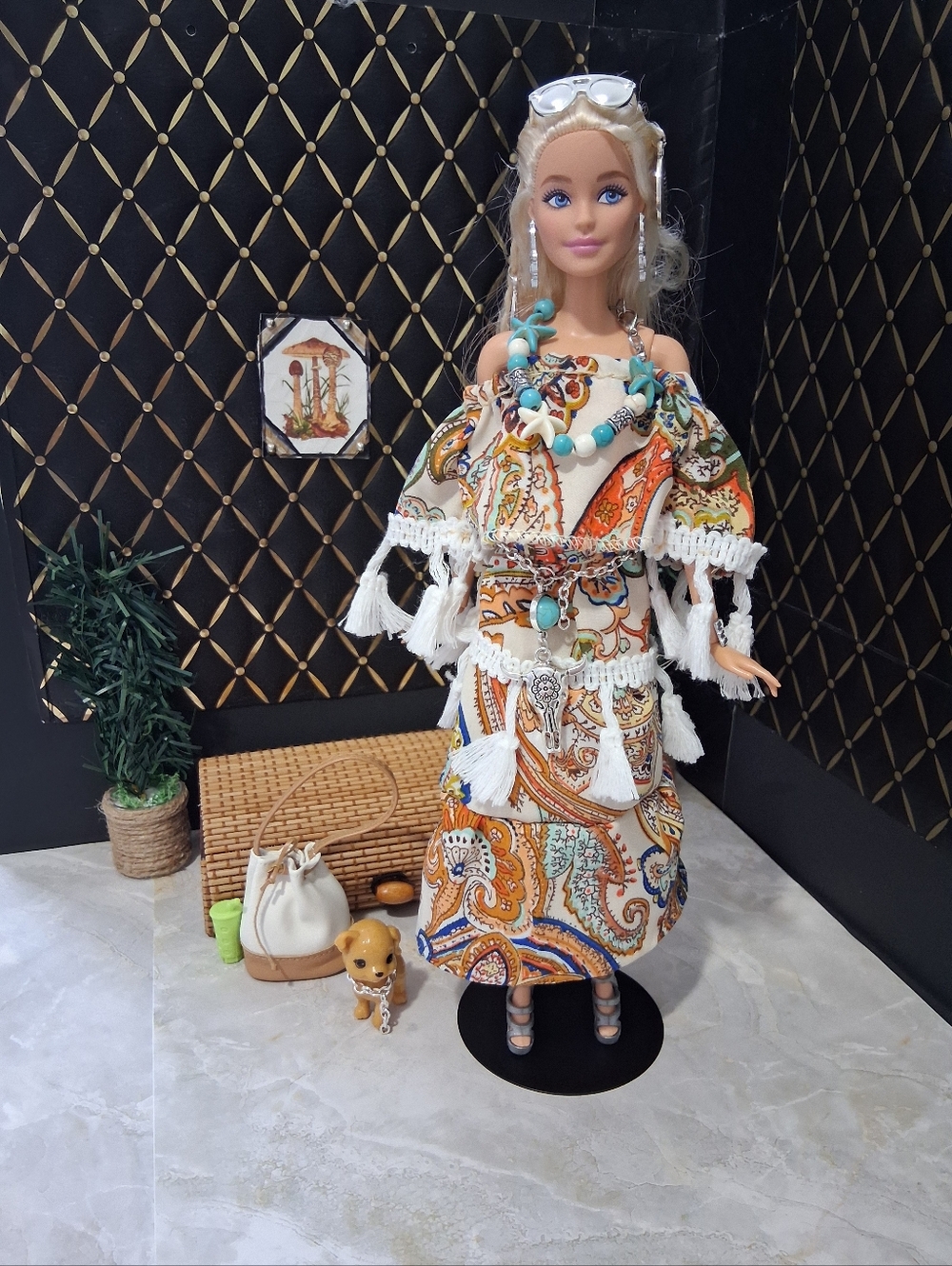 Bohemian Gypsy Off Shoulder Top with matching Skirt for 11.5 inch Doll.